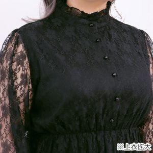 ブラックレース大人ロングワンピース（ワンサイズ/3L-4L-5L相当)/Taberunosky（タベルノスキー）