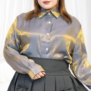 オーロラパープル長袖ブラウス（3L/4L/5L）/Taberunosky（タベルノスキー）