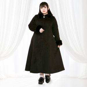 ファー＆ブローチ付きロング丈コート(3L/4L/5L/6L)大きいサイズ