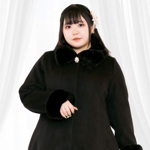 ファー＆ブローチ付きロング丈コート(3L/4L/5L/6L)大きいサイズ